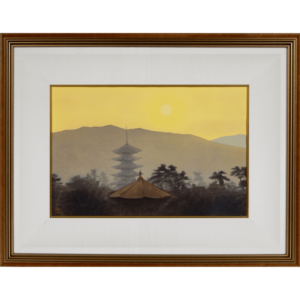 朝の塔　木版画