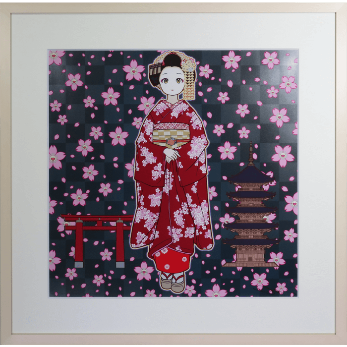 京都の舞妓さん 赤に桜 オフセット