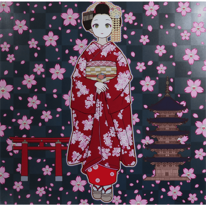 京都の舞妓さん 赤に桜 オフセット