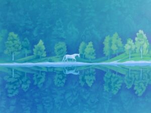 東山魁夷 緑の詩 リトグラフ 白馬