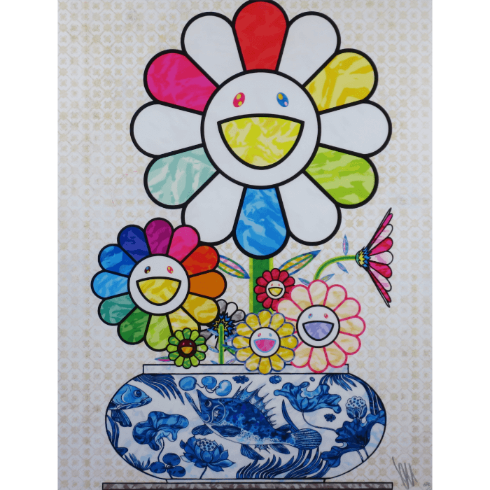 青花の壺に村上フラワー オフセット