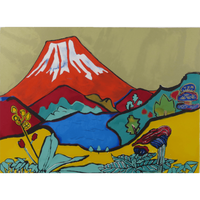 紅に燃える富士　リトグラフ