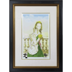 バルコニーの猫と少女 エスタンプ