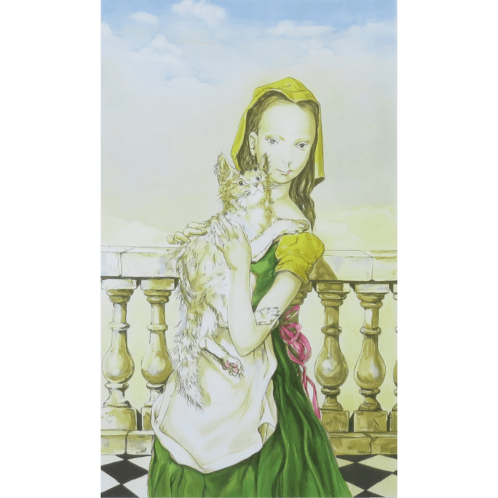 バルコニーの猫と少女 エスタンプ