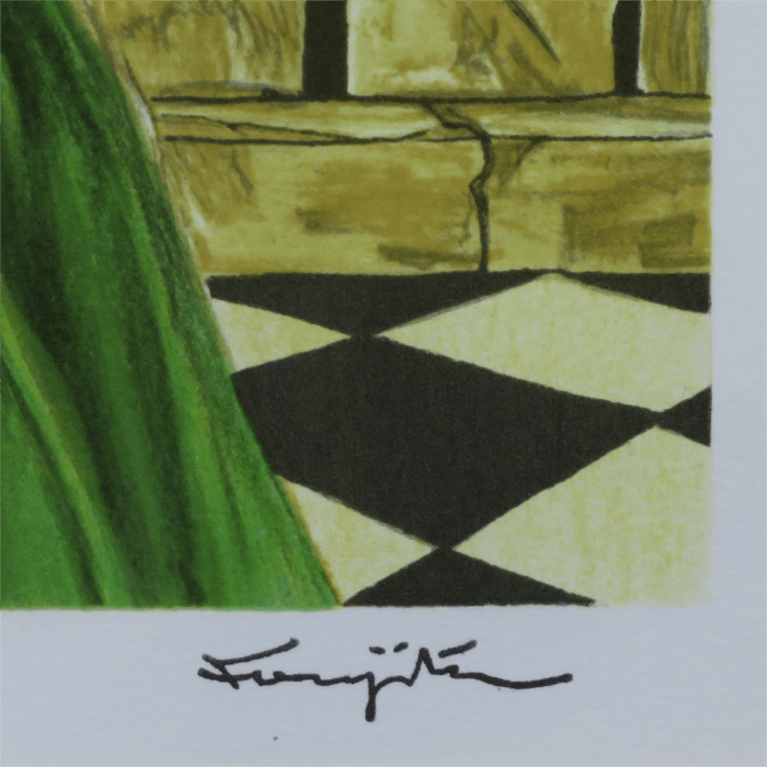 バルコニーの猫と少女 エスタンプ