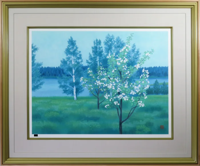 湖畔の春 リトグラフ