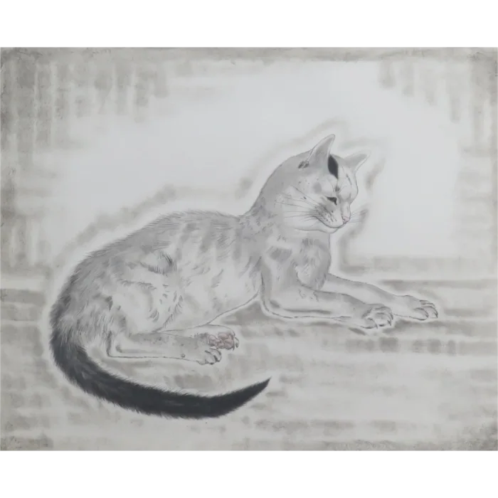 横たわる猫：「猫十態」より エッチング