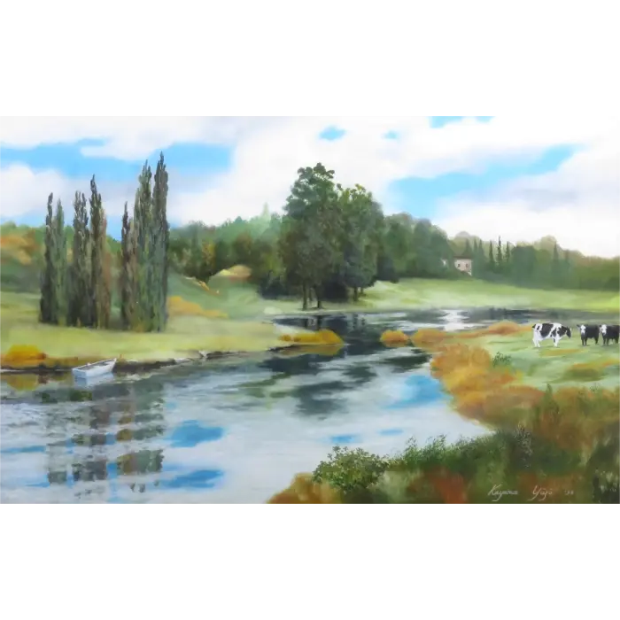 加山雄三「風景」50号の油彩作品の絵のみ